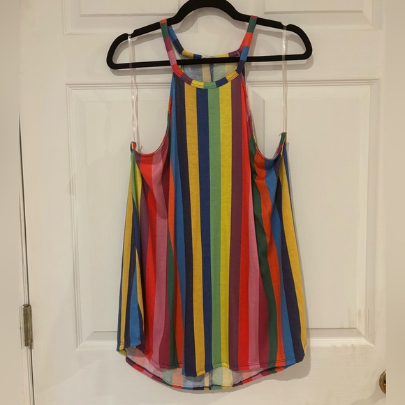 Rainbow stripe high neck tank top - Picture 2 of 4
